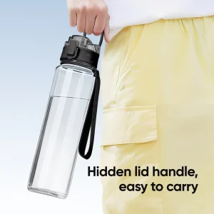 Custom Logo 1000ml Push Button Water Bottle BPA Free Leakproof Gym Sports Bottle With One Click Open Lid