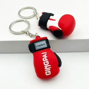 Custom Logo 3D Boxing Gloves Keychain, Soft PVC Rubber Key Ring for Gym Promotion