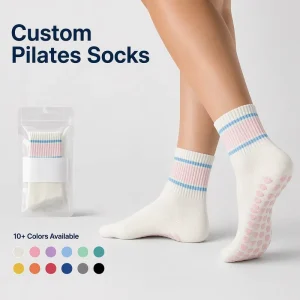 Custom Logo Breathable Women’s Knitted Cotton Crew Anti-Slip Grip Pilates Yoga Socks