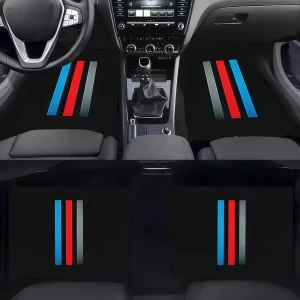 Custom Logo Crystal Velvet Car Floor Mats with Tri-Color Stripe Design
