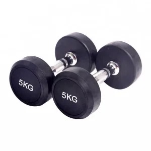 Custom Logo Fixed Weight Rubber Coated Round Dumbbell with Cast Iron Core Unisex Fitness Gym