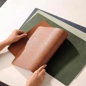 Custom Logo Handmade Heat Resistant Non-Slip Cowhide Texture Leather Table Mat