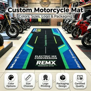 Custom Logo Motorcycle Display Mat, Durable Workshop Floor Mat for Motorcycle Dealerships