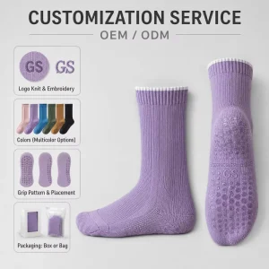 Custom Logo Non-Slip Yoga Socks Cotton Polyester Spandex Knitted Crew Mid-Calf Grip Dots Ribbed Multicolor Home Exercise Socks