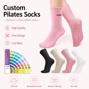 Custom Logo ODM Yoga Pilates Socks Anti Slip Anti Bacterial Quick Dry Knitted Spring Crew Cuff Sporty Grip Socks