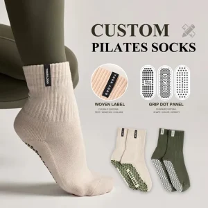 Custom Logo Pilates Grip Socks with Woven Label, Anti-Slip