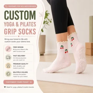 Custom Logo Sport Crew Non Slip Knitted Cotton Ballet Pilates Yoga Socks Anti Slip Grip Ruffled Edge Women Socks