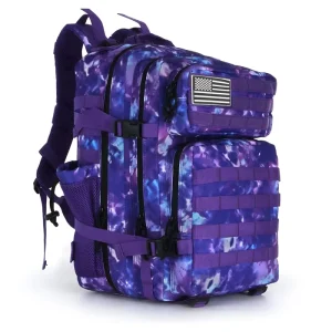 Custom Logo Travel Waterproof Fitness Athlete Tie dye Purple 45L Backpack Dual Cup Holders
