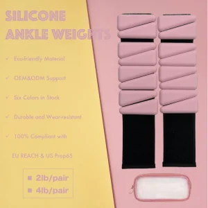 Custom Logo Unisex Silicone Iron Adjustable Rectangle Wrist and Ankle Weights 1 lb x 2 pcs Hook and Loop Pilates Workout