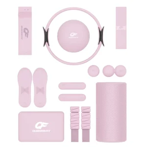 Custom Logo Yoga Mat for Women Pink Stretch Fabric Resistance Band Pilates Ring and Sock Accessories Kit