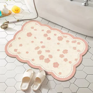 Custom Non-Slip Soft Absorbent Diatom Mud Stone Bath Mat Floral Pattern Brown Blue and Pink Hotel Use