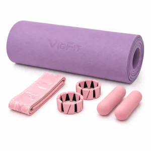 Custom OEM Home Pilates Exercise Set with Round-End Yoga Mat Fabric Resistance Band Wrist Weights and Soft Dumbbells