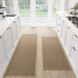 Custom Oil Absorption Water Absorb Chenille Linen Kitchen Floor Mat Long Strip Rubber Kitchen Rugs and Mats Washable 2 Piece Set