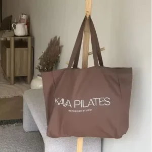 Custom Oversized Reusable Cotton Canvas Tote with Printed Logo for Yoga, Pilates, Gym, and Grocery Use