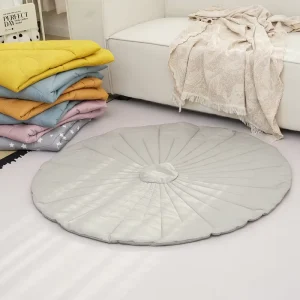 Custom Portable Round Quilted Cotton Linen Baby Play Mat with Soft Non-Slip Bottom