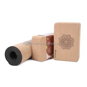 Custom Print Label Eco-Friendly Gym Fitness Natural Rubber Cork Yoga Mat Wheel Strap Block Yoga Mat Set