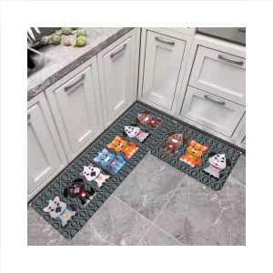 Custom Printed Anti Slip Polyester Kitchen Mat Set with PVC Mat and Embroidered Design for Bedroom Office or Living Room