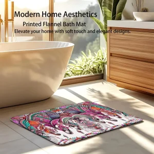 Custom Printed Flannel Bath Mat, Non-Slip Soft Absorbent Red White Floral Bathroom Rug