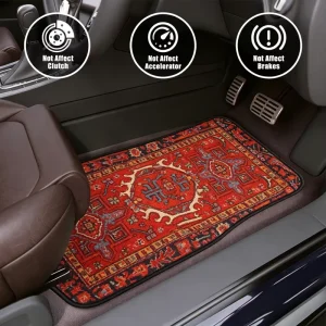 Custom Retro Boho Persian Floral Print 4-Piece Anti-Slip Cushioned Pet-Friendly Nylon/Acrylic Waterproof Car Floor Mats