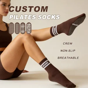 Custom Soft Cotton Crew Pilates Socks with Full-Sole Grip, High Elasticity
