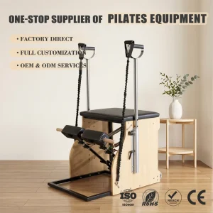 Custom Split Pedal Stability Chair with Steel Handles Pilates Equipment Maple Wooden Chair for Yoga Studio Gym