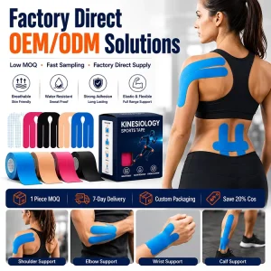 Custom Sweatproof Hypoallergenic Breathable Pre-Shaped Kinesiology Tape Patches for Athletic Muscle Support 5m