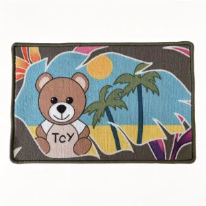 Custom Tropical Print Polyester Bath Mat with Palm Tree Pattern Non-Slip Absorbent Indoor Entrance Mat