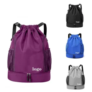 Custom Waterproof Sports Gym Bag with Shoes Water Resistant String Beach Volleyball With Shoe Compartment Drawstring Backpack