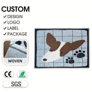 Custom Woven Jacquard Tapestry Area Rug with Puppy Paw Print for Home Entryway Bedroom