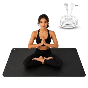 Custom black PU leather square rubber-backed conductive grounding mat, engraved for desk use