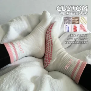 Customizable Crew Large Size Ruffled Grip Socks for Yoga Sweat-Absorbent with Print Custom Logo Bottom ODM Supply