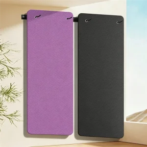 Customizable Eco-Friendly Yoga Mat with Hanging Holes Black Non-Slip TPE Hole-Punched Pilates Mat for Gym Fitness Workout
