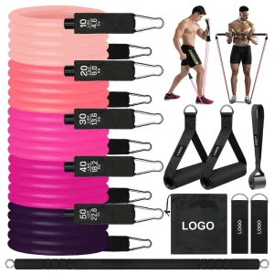 Customizable Pink Purple Latex Fitness Resistance Tube Set for Home Gym Full Body Strength Training