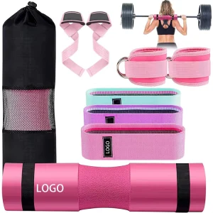 Customized Gym Fitness Accessories Set with Barbell Pad Ankle Straps Hip Resistance Bands and Lifting Straps for Weight Training