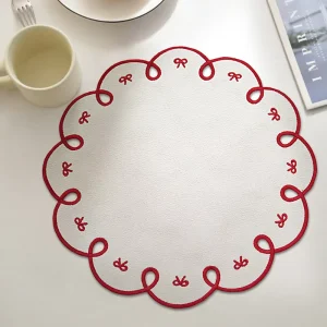Customized Reusable Traditional Embroidered Polyester-Cotton Square Placemats Set Dish Mats & Decorative Coasters
