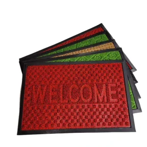 Customized Size Embossed Logo Welcome Grass-Surface Rubber-Backed Doormat Floor Door Mat