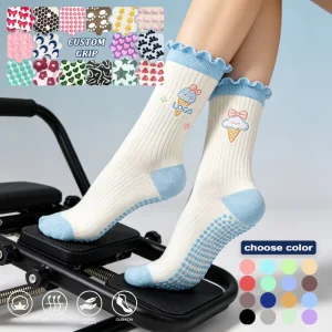 Customized Yoga Anti Slip Athletic Logo Cotton Socks Yoga Pilates Sports Women Socks Breathable Ruffly Custom Socks