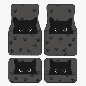 Cute Black Cat Pattern Automotive Floor Mats Printed Foot Mats Universal Car Interior Accessories