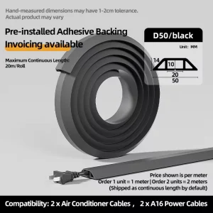 D50 Self Adhesive PVC Cable Trunking Multi Color Floor Wire Cover for Aircon & Power Cables Custom Length