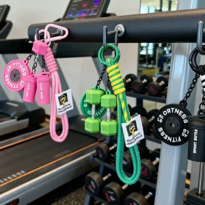 DIY Custom Color Fitness Equipment Set Keychain with Weight Plates, Rope, Kettlebell, and Barbell