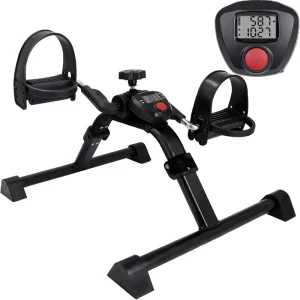Desk Bike Pedal Exerciser LCD Display Alloy Steel Mini Folding Exercise Machine for Arm and Leg Workout