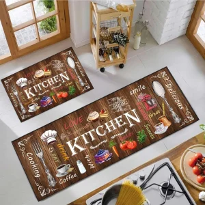 Diatom Mud Absorbent Floral Modern Anti-Fatigue Kitchen Mat Waterproof Non-Slip Washable Polyester Cushioned Pet Friendly 2-Piece
