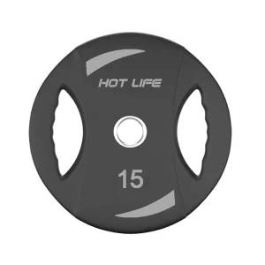 Direct Factory Commercial Barbell Weight Plates, 2 Holes, Black Rubber Coated