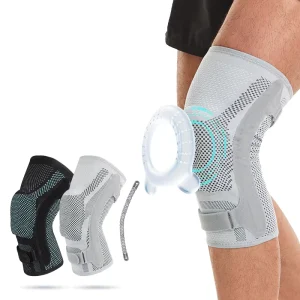 Double Compression Knee Brace with Patella Strap, Spring and Side Stabilizers for Sports and Gym