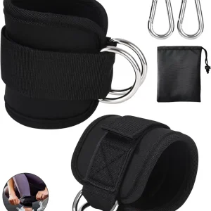 Double D Ring Ankle Straps for Cable Machines Padded Foot Cuffs for Glute Kickbacks Leg Workouts Gym Accessories Pair