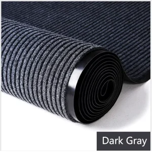 Double-Ribbed Grey Polyester Washable Cushioned Heavy-Duty Non-Slip Door Mat for Office and Corridor