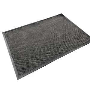 Double Ribbed Striped Polyester Entrance Door Mat, Washable, Black/Red/Grey/Blue