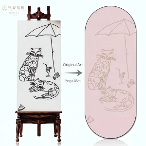 Double-Sided Natural Rubber Non-Slip Hot Yoga Mat with Laser-Engraved Cat Pattern