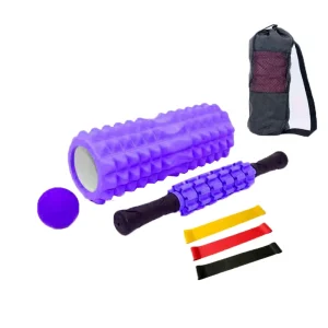 Double-Sided Yoga Pillar Massage Stick Set, 33cm and 45cm, with Mesh Bag