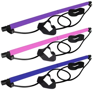 Durable Multifunction Portable Gym Home Pilates Bar Theraband Stick Exercise Yoga Stick Pilates Bar Kit Resistance Band